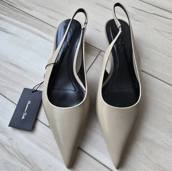 Massimo Dutti Heeled slingback pointed beige nude/ sandals kitty heel - Picture 6 of 11